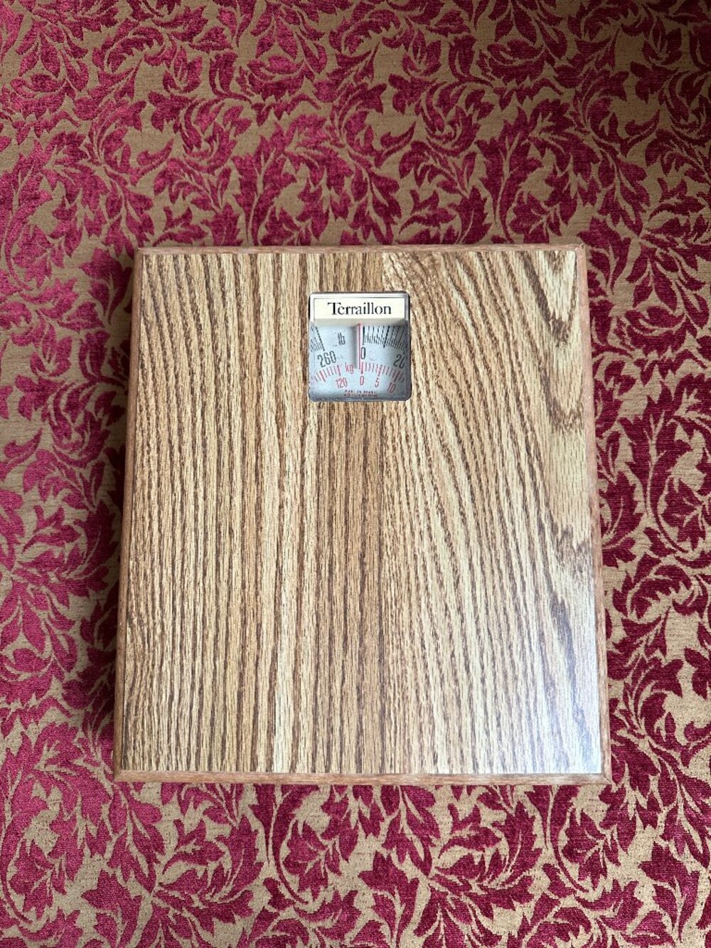 Vintage 70s Terraillon Scandi Wood Veneer Mechanical Bathroom Scale